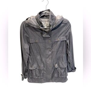Banana Republic Utility Cargo Jacket Gray Lightweight  Hood Womens Coat Small